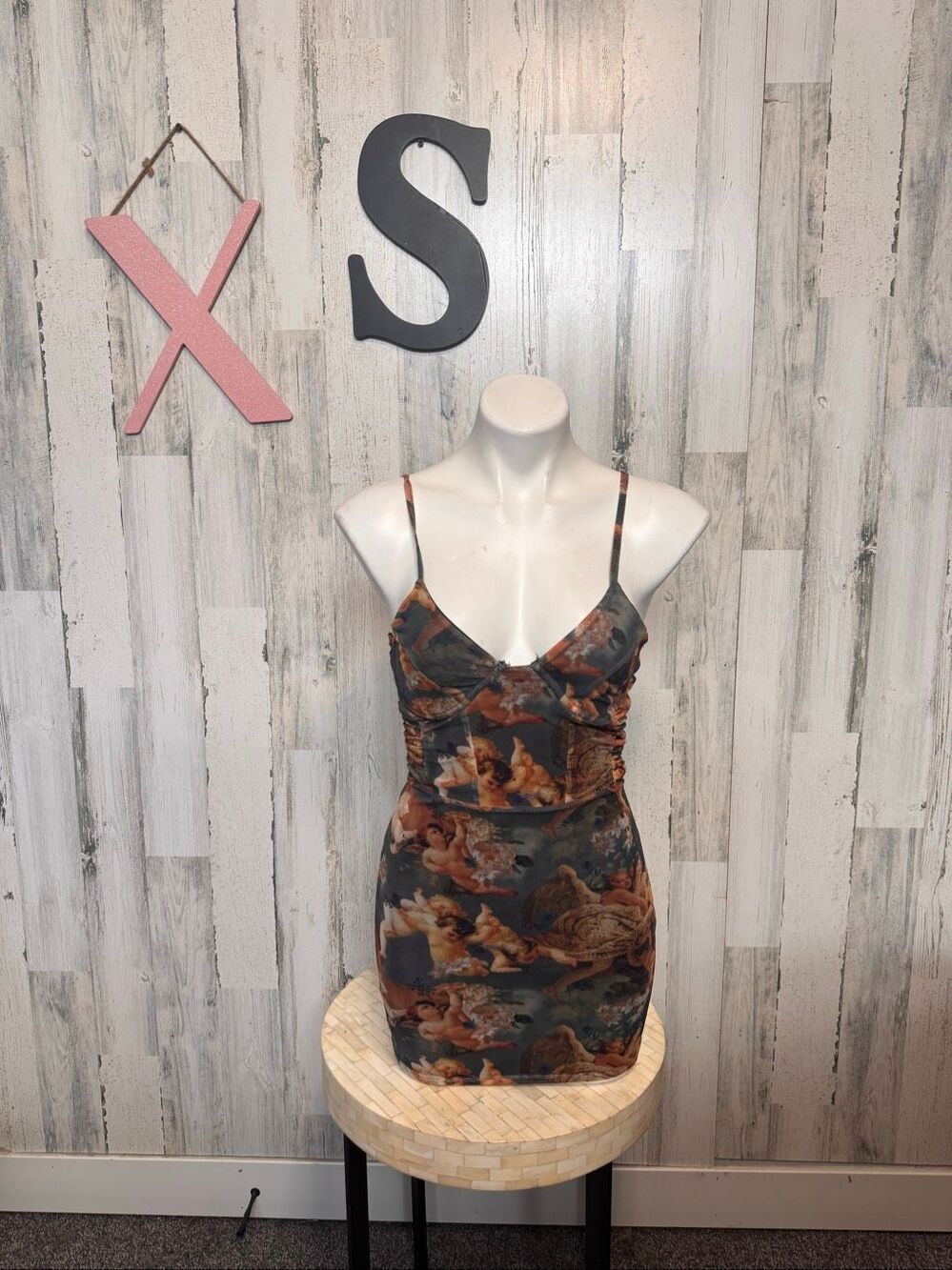 Primark Print Mesh Mini Dress Womens 2XS Bodycon Ruched